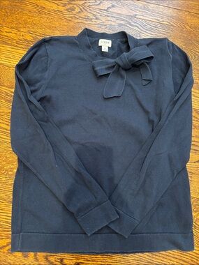 J. Crew Navy Bow-Accent Crewneck Sweater